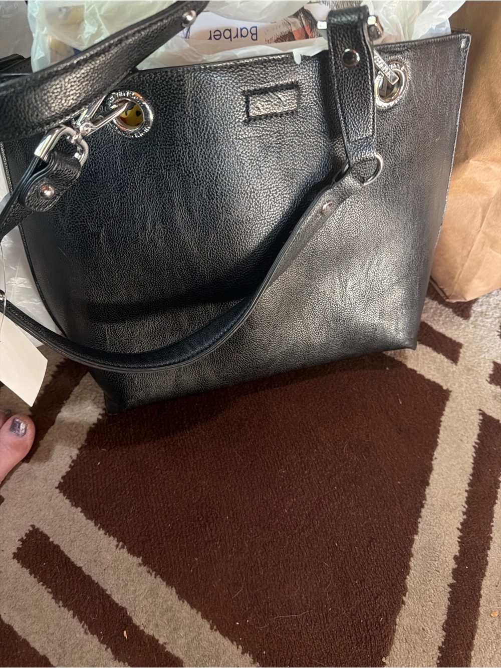 Calvin Klein Black Leather Shoulder Bag with Silver Hardware - Picture 4 of 6